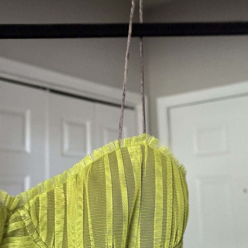 ZARA NEW TULLE CORSET BODYSUIT PLEATED MESH OMBRE NEON GREEN 4661/403 Sz XS - Picture 5 of 7
